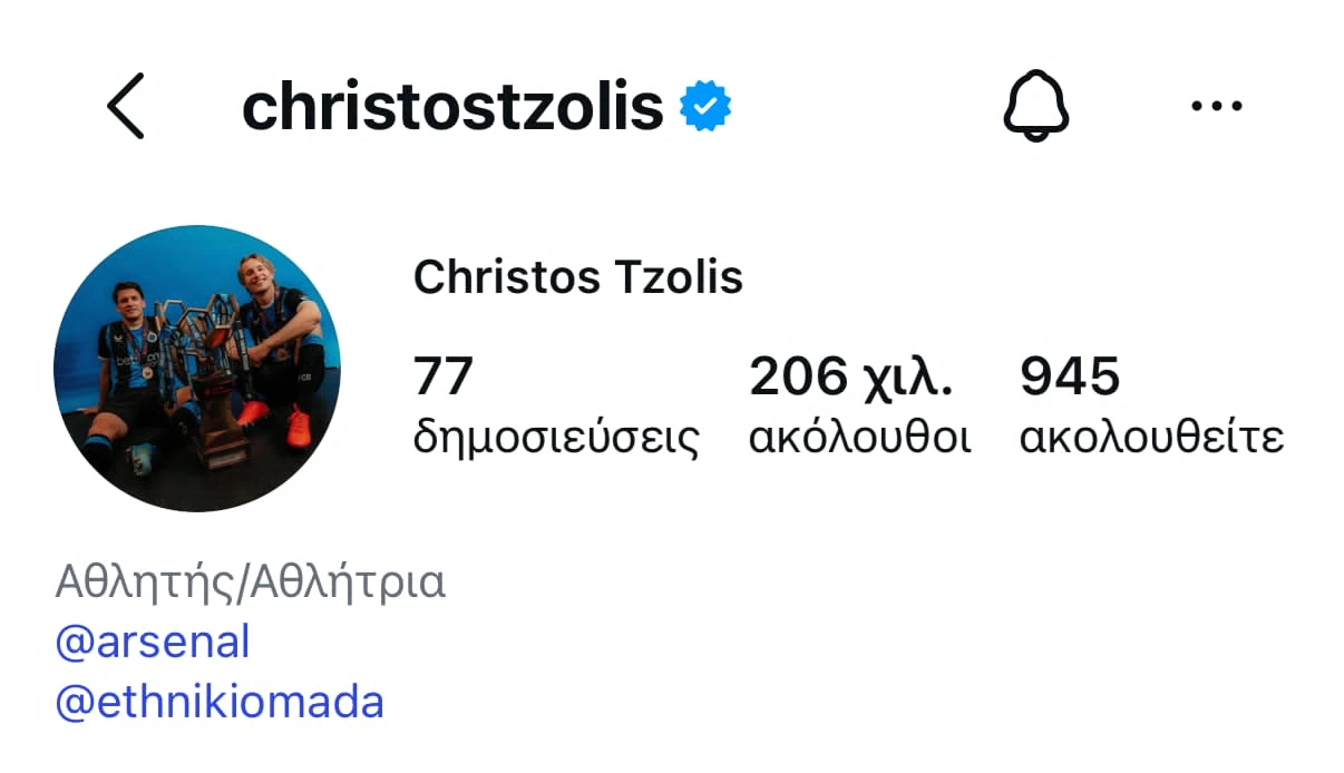Οι ακόλουθοι του Χρήστου Τζόλη μετά την ανακοίνωση της απόκτηση του από την Άρσεναλ