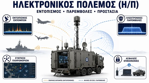 Διάγραμμα 11. Ηλεκτρονικός πόλεμος — εντοπισμός, παρεμβολή και προστασία στο ηλεκτρομαγνητικό περιβάλλον.